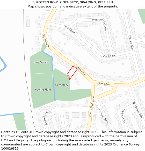 6, ROTTEN ROW, PINCHBECK, SPALDING, PE11 3RH: Location map and indicative extent of plot