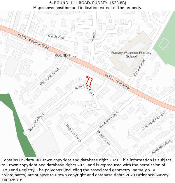 6, ROUND HILL ROAD, PUDSEY, LS28 8BJ: Location map and indicative extent of plot