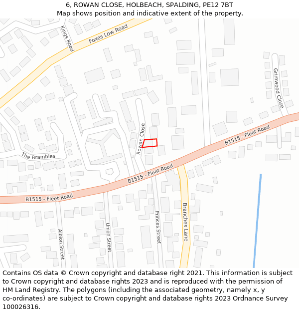 6, ROWAN CLOSE, HOLBEACH, SPALDING, PE12 7BT: Location map and indicative extent of plot