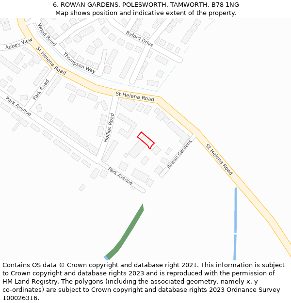 6, ROWAN GARDENS, POLESWORTH, TAMWORTH, B78 1NG: Location map and indicative extent of plot