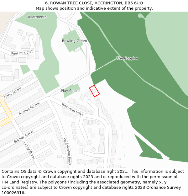 6, ROWAN TREE CLOSE, ACCRINGTON, BB5 6UQ: Location map and indicative extent of plot