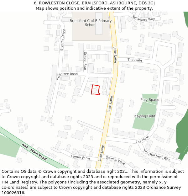6, ROWLESTON CLOSE, BRAILSFORD, ASHBOURNE, DE6 3GJ: Location map and indicative extent of plot