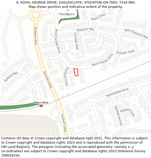 6, ROYAL GEORGE DRIVE, EAGLESCLIFFE, STOCKTON-ON-TEES, TS16 0RU: Location map and indicative extent of plot