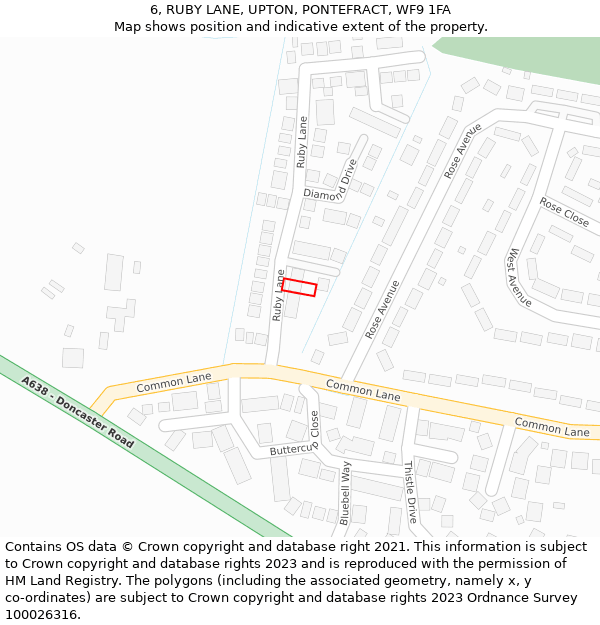 6, RUBY LANE, UPTON, PONTEFRACT, WF9 1FA: Location map and indicative extent of plot