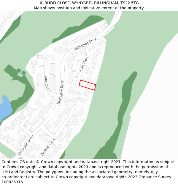 6, RUDD CLOSE, WYNYARD, BILLINGHAM, TS22 5TG: Location map and indicative extent of plot