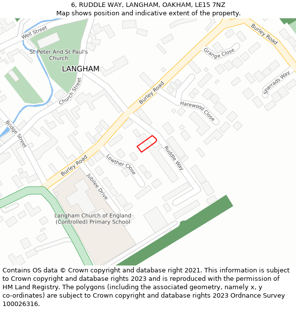 6, RUDDLE WAY, LANGHAM, OAKHAM, LE15 7NZ: Location map and indicative extent of plot