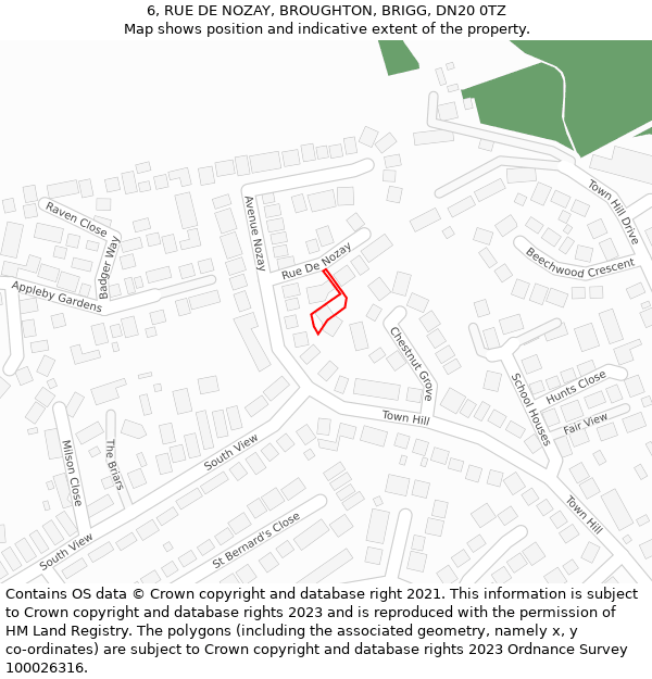 6, RUE DE NOZAY, BROUGHTON, BRIGG, DN20 0TZ: Location map and indicative extent of plot