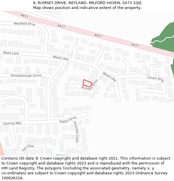 6, RUMSEY DRIVE, NEYLAND, MILFORD HAVEN, SA73 1QQ: Location map and indicative extent of plot