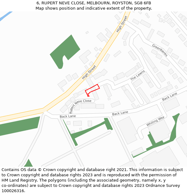 6, RUPERT NEVE CLOSE, MELBOURN, ROYSTON, SG8 6FB: Location map and indicative extent of plot