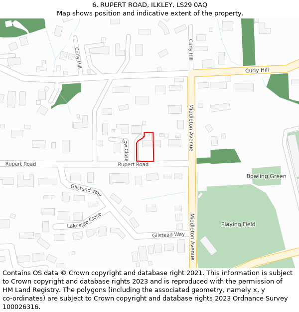 6, RUPERT ROAD, ILKLEY, LS29 0AQ: Location map and indicative extent of plot