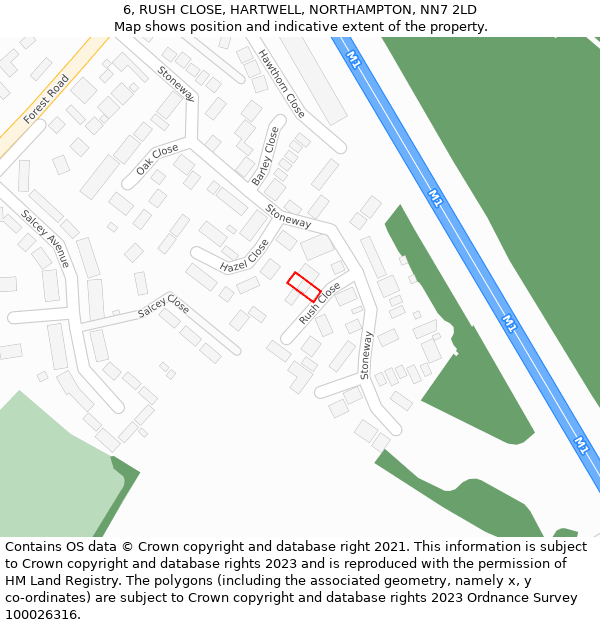 6, RUSH CLOSE, HARTWELL, NORTHAMPTON, NN7 2LD: Location map and indicative extent of plot