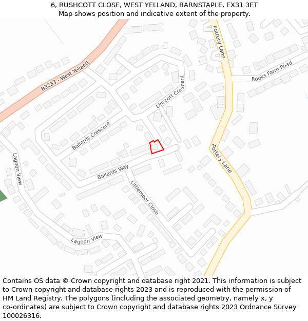 6, RUSHCOTT CLOSE, WEST YELLAND, BARNSTAPLE, EX31 3ET: Location map and indicative extent of plot