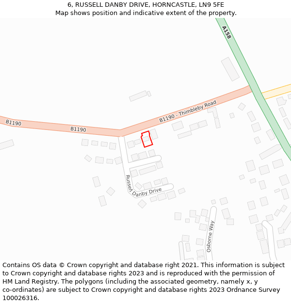 6, RUSSELL DANBY DRIVE, HORNCASTLE, LN9 5FE: Location map and indicative extent of plot