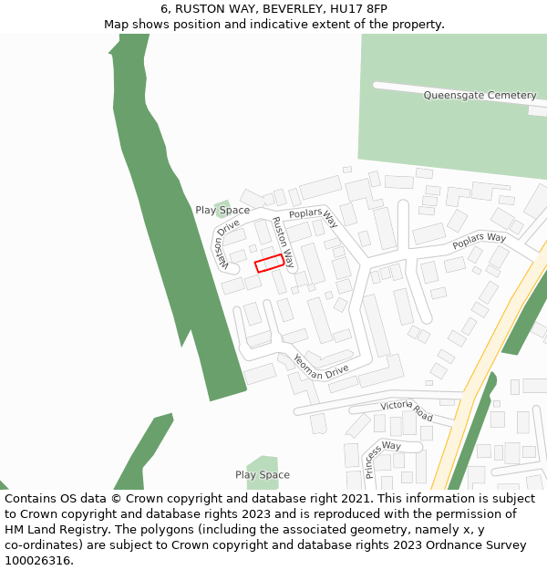 6, RUSTON WAY, BEVERLEY, HU17 8FP: Location map and indicative extent of plot