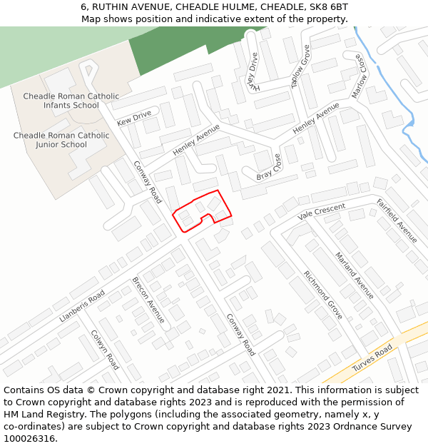 6, RUTHIN AVENUE, CHEADLE HULME, CHEADLE, SK8 6BT: Location map and indicative extent of plot