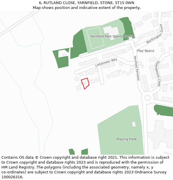 6, RUTLAND CLOSE, YARNFIELD, STONE, ST15 0WN: Location map and indicative extent of plot