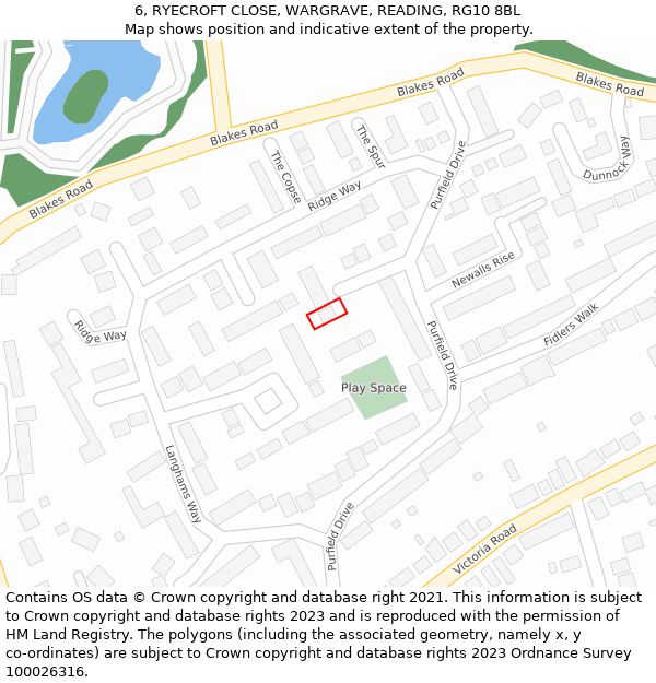 6, RYECROFT CLOSE, WARGRAVE, READING, RG10 8BL: Location map and indicative extent of plot