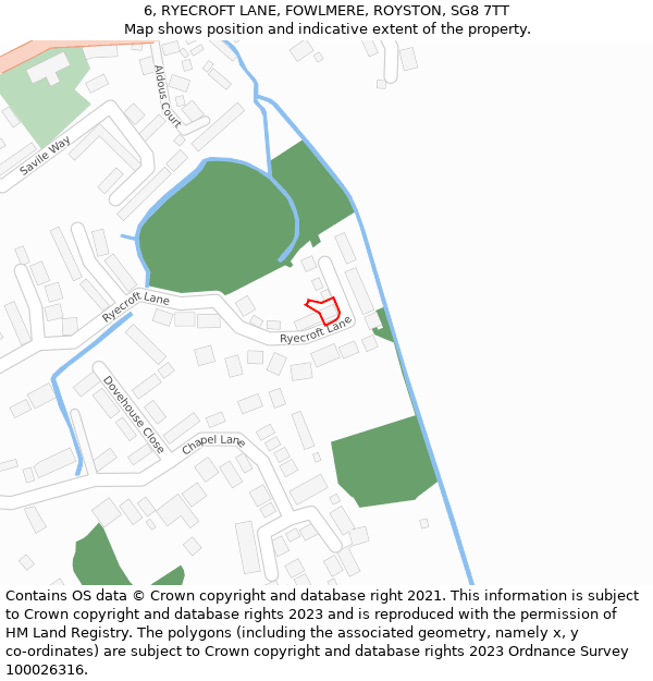 6, RYECROFT LANE, FOWLMERE, ROYSTON, SG8 7TT: Location map and indicative extent of plot