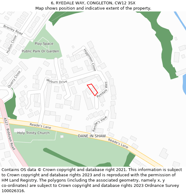 6, RYEDALE WAY, CONGLETON, CW12 3SX: Location map and indicative extent of plot