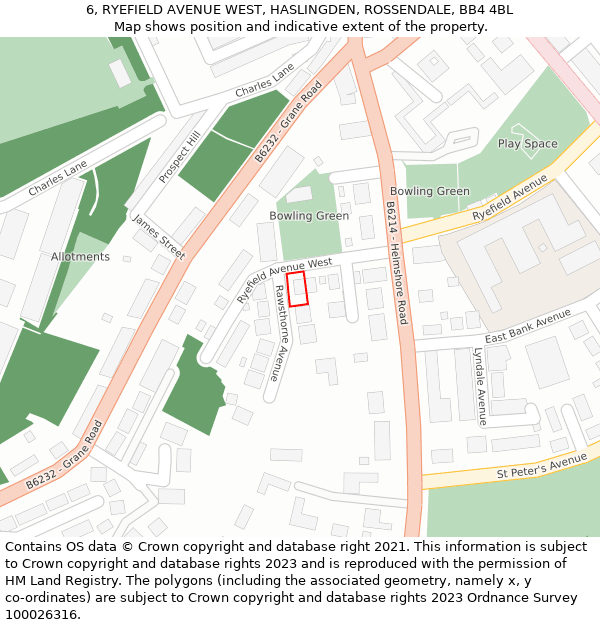 6, RYEFIELD AVENUE WEST, HASLINGDEN, ROSSENDALE, BB4 4BL: Location map and indicative extent of plot