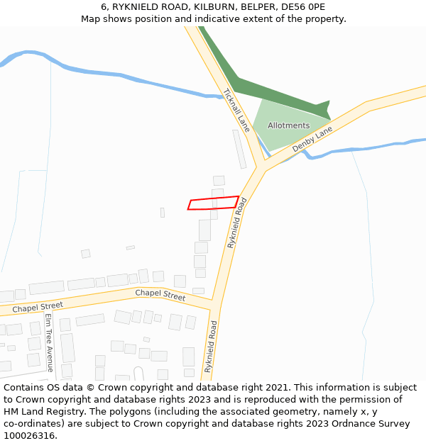 6, RYKNIELD ROAD, KILBURN, BELPER, DE56 0PE: Location map and indicative extent of plot