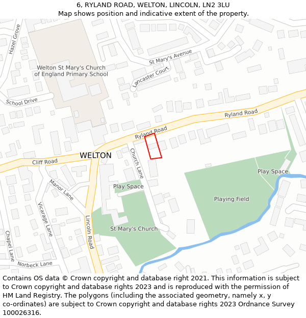 6, RYLAND ROAD, WELTON, LINCOLN, LN2 3LU: Location map and indicative extent of plot