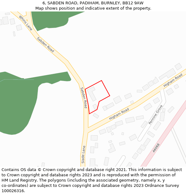 6, SABDEN ROAD, PADIHAM, BURNLEY, BB12 9AW: Location map and indicative extent of plot