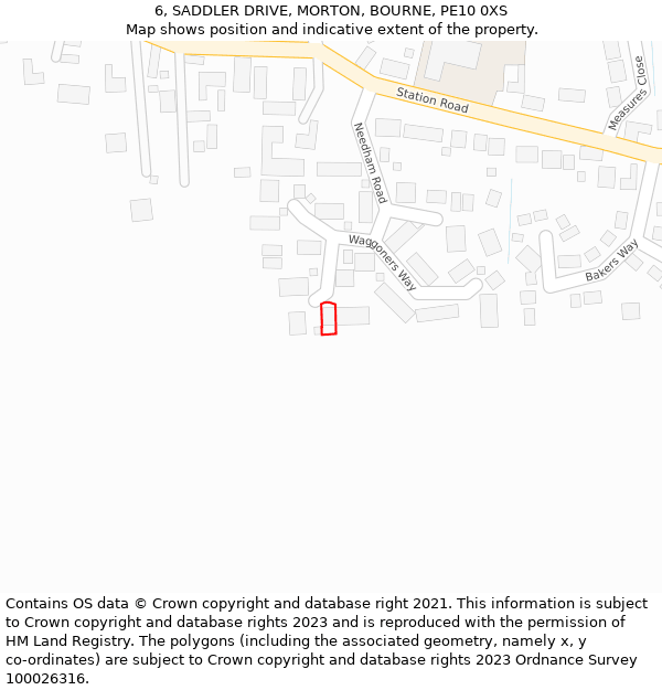 6, SADDLER DRIVE, MORTON, BOURNE, PE10 0XS: Location map and indicative extent of plot