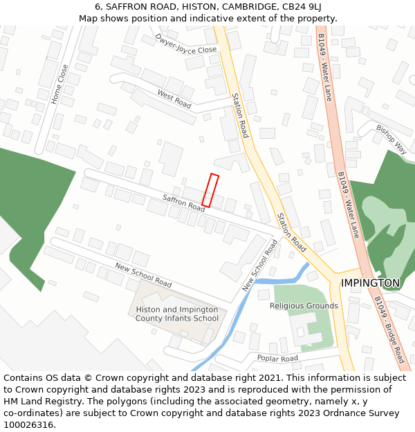 6, SAFFRON ROAD, HISTON, CAMBRIDGE, CB24 9LJ: Location map and indicative extent of plot