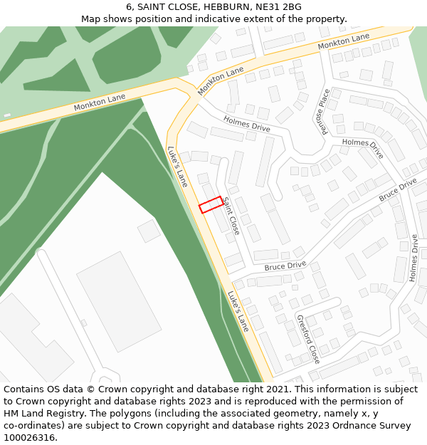6, SAINT CLOSE, HEBBURN, NE31 2BG: Location map and indicative extent of plot