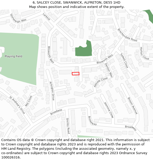 6, SALCEY CLOSE, SWANWICK, ALFRETON, DE55 1HD: Location map and indicative extent of plot