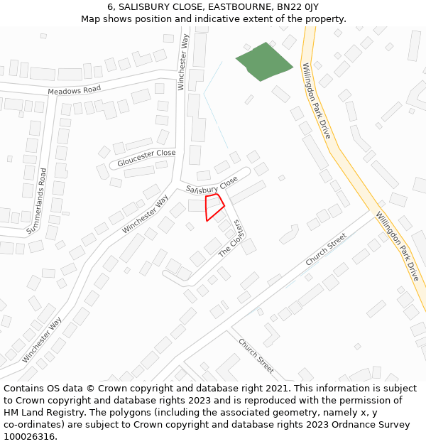 6, SALISBURY CLOSE, EASTBOURNE, BN22 0JY: Location map and indicative extent of plot