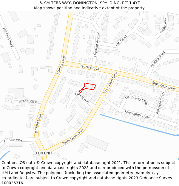 6, SALTERS WAY, DONINGTON, SPALDING, PE11 4YE: Location map and indicative extent of plot