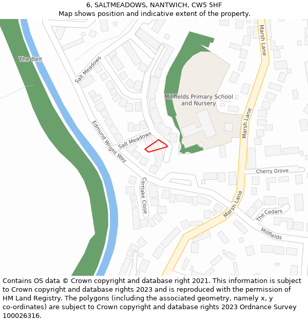 6, SALTMEADOWS, NANTWICH, CW5 5HF: Location map and indicative extent of plot