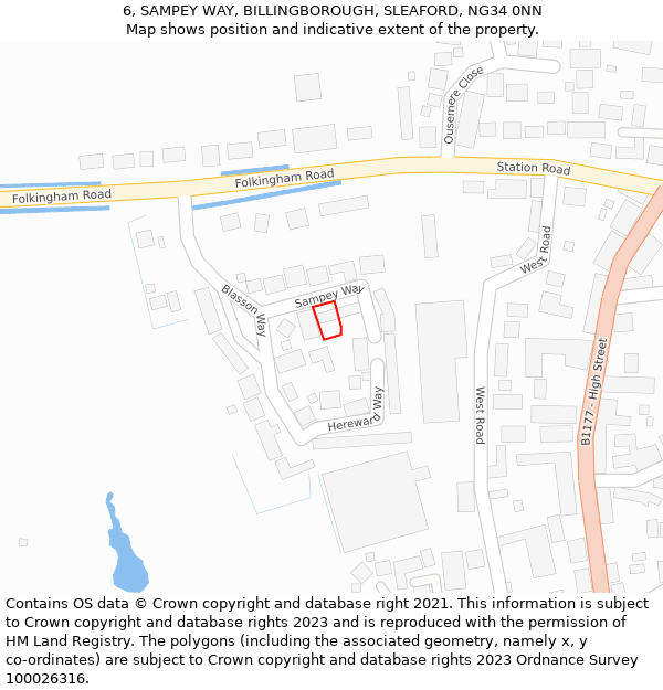 6, SAMPEY WAY, BILLINGBOROUGH, SLEAFORD, NG34 0NN: Location map and indicative extent of plot