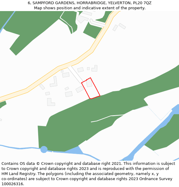 6, SAMPFORD GARDENS, HORRABRIDGE, YELVERTON, PL20 7QZ: Location map and indicative extent of plot