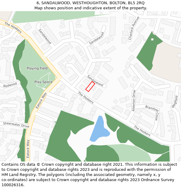 6, SANDALWOOD, WESTHOUGHTON, BOLTON, BL5 2RQ: Location map and indicative extent of plot