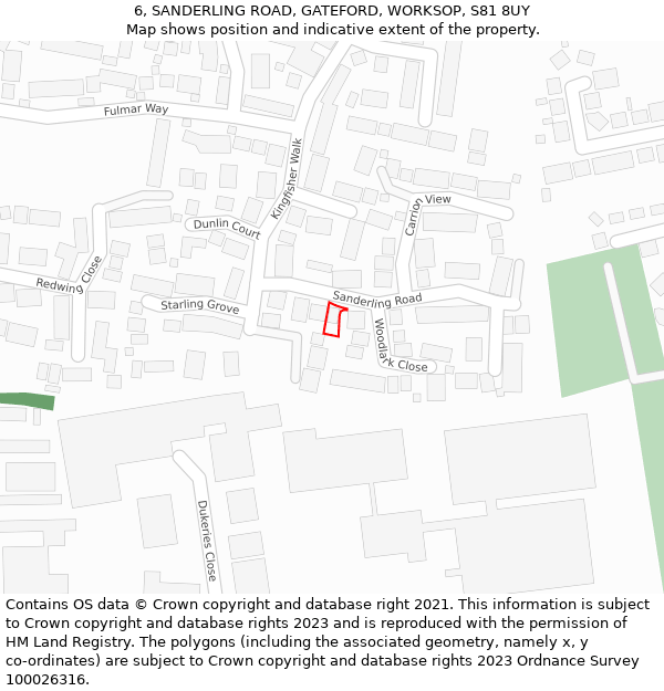 6, SANDERLING ROAD, GATEFORD, WORKSOP, S81 8UY: Location map and indicative extent of plot