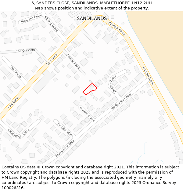 6, SANDERS CLOSE, SANDILANDS, MABLETHORPE, LN12 2UH: Location map and indicative extent of plot