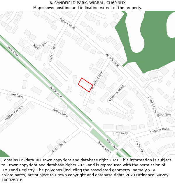 6, SANDFIELD PARK, WIRRAL, CH60 9HX: Location map and indicative extent of plot