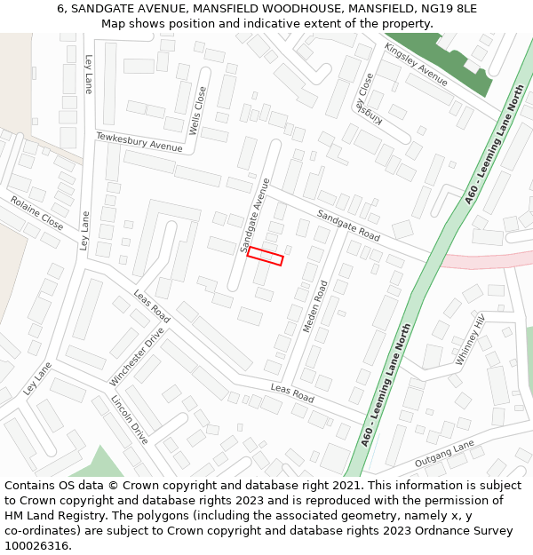 6, SANDGATE AVENUE, MANSFIELD WOODHOUSE, MANSFIELD, NG19 8LE: Location map and indicative extent of plot