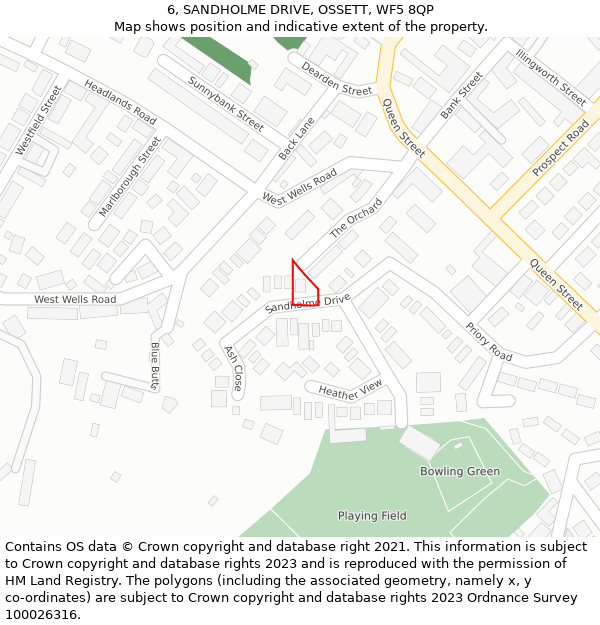 6, SANDHOLME DRIVE, OSSETT, WF5 8QP: Location map and indicative extent of plot