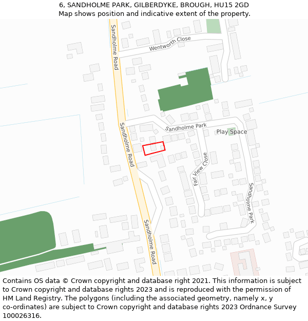 6, SANDHOLME PARK, GILBERDYKE, BROUGH, HU15 2GD: Location map and indicative extent of plot