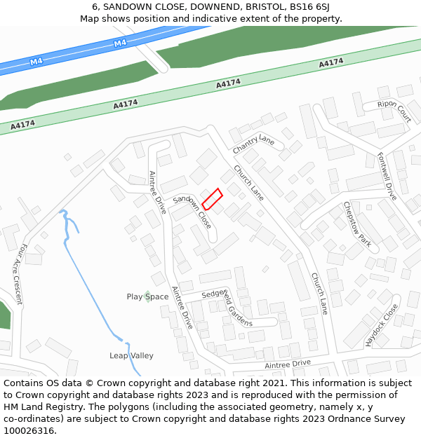 6, SANDOWN CLOSE, DOWNEND, BRISTOL, BS16 6SJ: Location map and indicative extent of plot