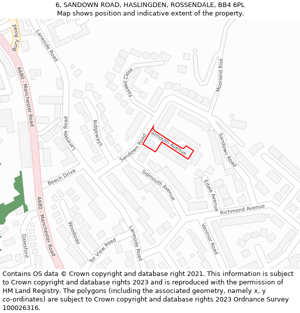 6, SANDOWN ROAD, HASLINGDEN, ROSSENDALE, BB4 6PL: Location map and indicative extent of plot