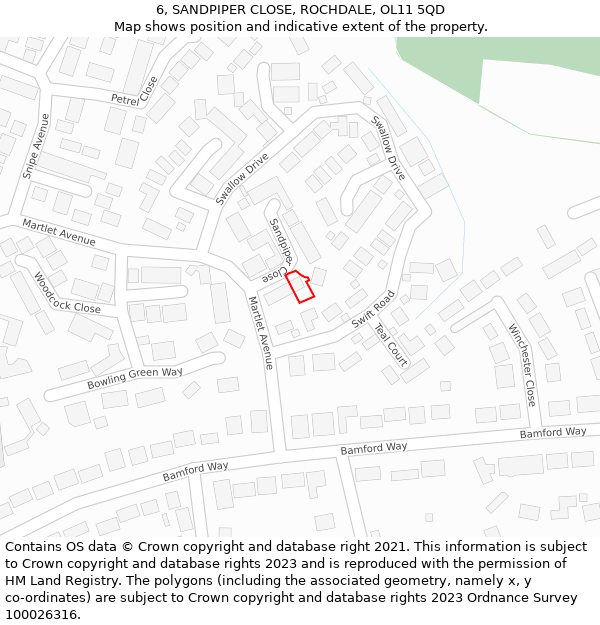 6, SANDPIPER CLOSE, ROCHDALE, OL11 5QD: Location map and indicative extent of plot