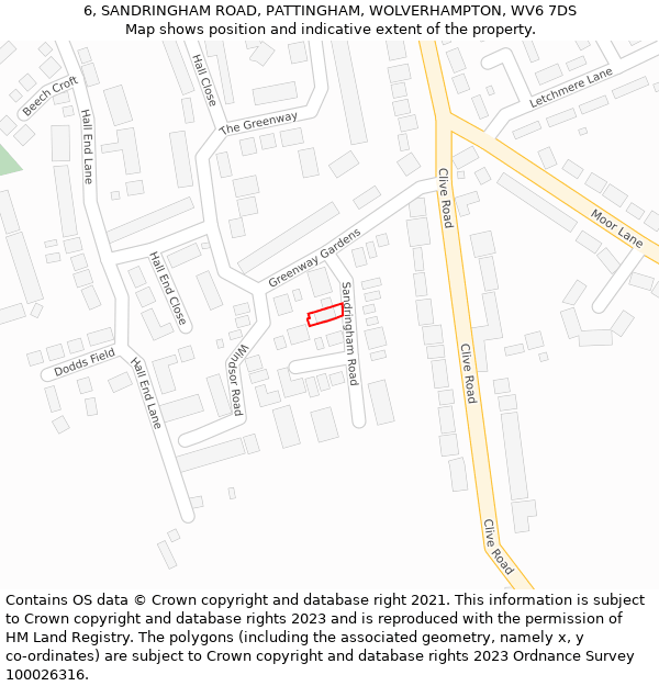 6, SANDRINGHAM ROAD, PATTINGHAM, WOLVERHAMPTON, WV6 7DS: Location map and indicative extent of plot