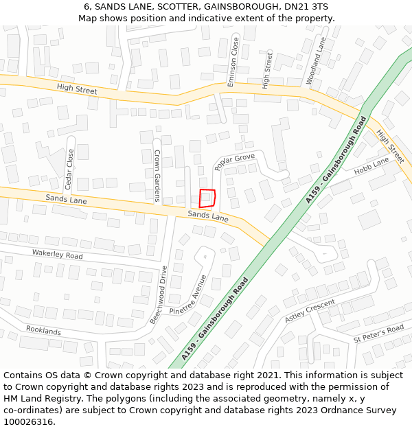 6, SANDS LANE, SCOTTER, GAINSBOROUGH, DN21 3TS: Location map and indicative extent of plot