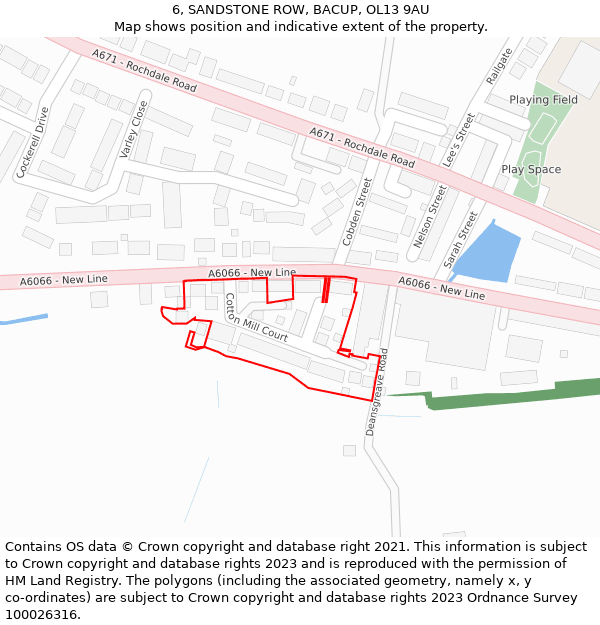 6, SANDSTONE ROW, BACUP, OL13 9AU: Location map and indicative extent of plot