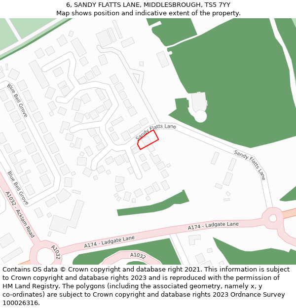 6, SANDY FLATTS LANE, MIDDLESBROUGH, TS5 7YY: Location map and indicative extent of plot